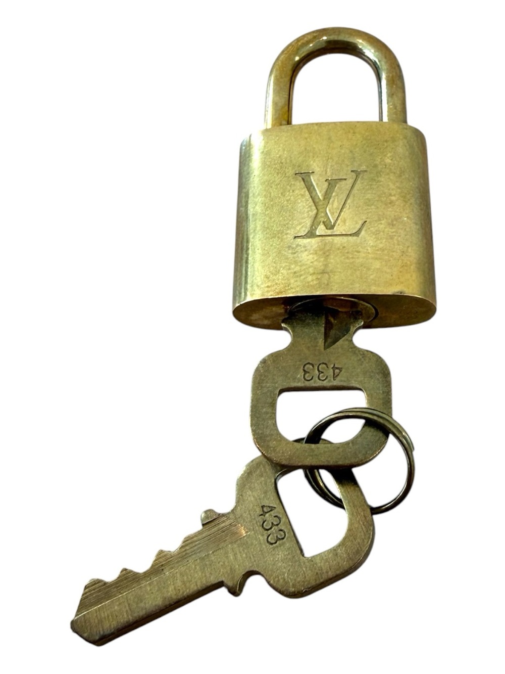 Louis Vuitton Gold Tone Padlock and Key Set #433